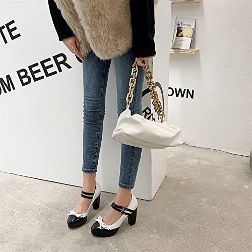Image of MEOTINA Cute Bow Heels Mary Janes Shoes Women Dress Platform Strappy High Heels Kawaii Shoes