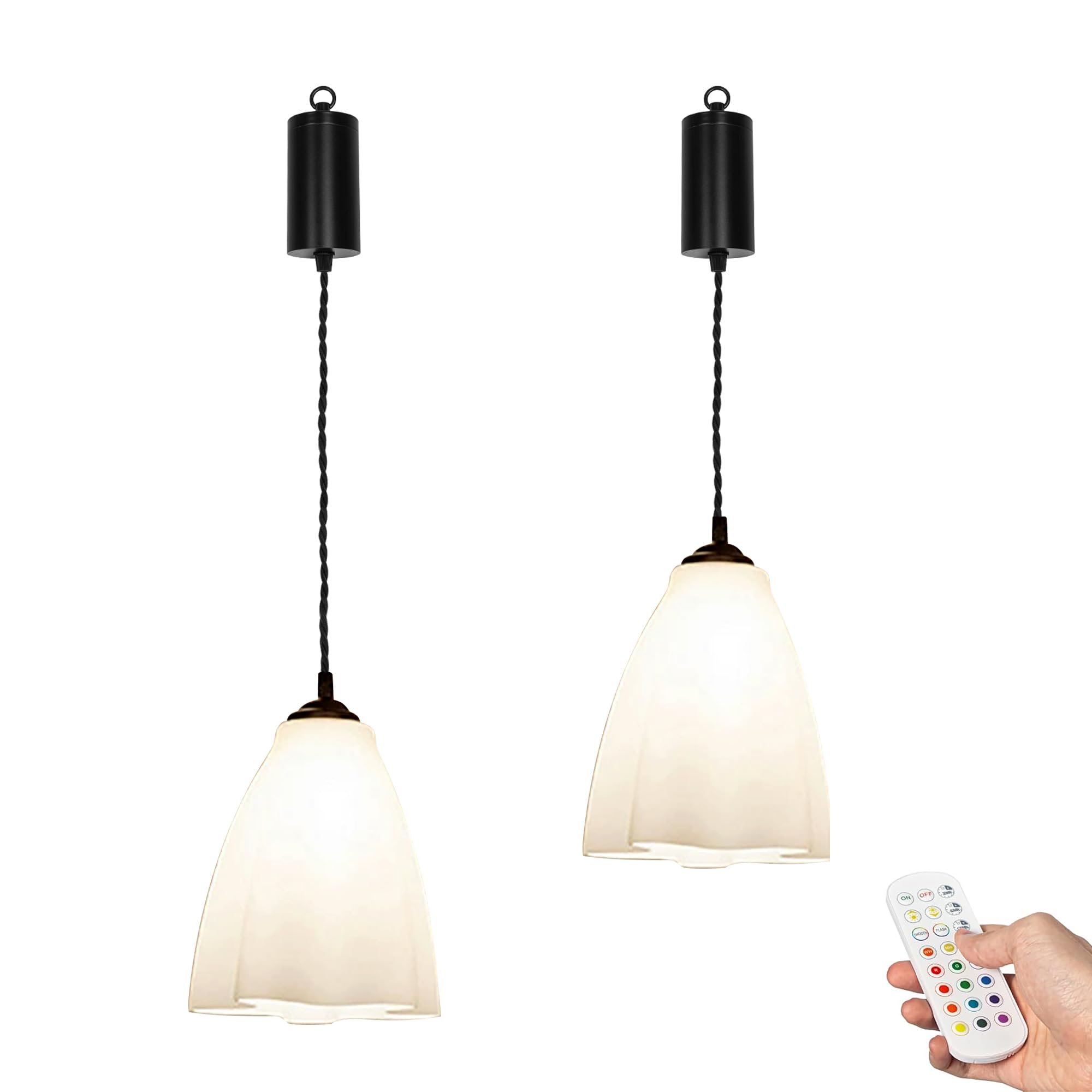 Dimmbare Hängelampe mit Batterie Innen,2er-Satz Modern Hängeleuchte Batteriebetriebene Lampe, Pendelleuchte ohne Strom Stromanschluss für Küche Nachttischcafé TB1200
