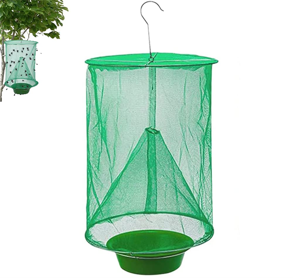 ELECDON Ranch Fly Trap with Bait Tray Outdoor Hanging Reusable Fly Trap Flay Catcher Cage for Indoor or Outdoor Family Farms Park Restaurants (Green, 1 Pack)