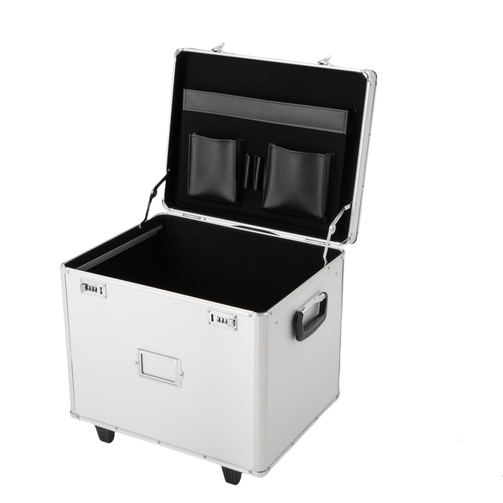 MhdunueSK Locking Mobile Business Case, Aluminum Alloy File Lock Box, Hand pull File Case, Portable File Box with Handle 19.2 * 15 * 16inch (White)