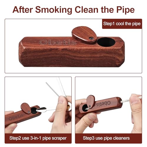 Obetis Rosewood Tobacco Pipe Gift Set - Handcrafted Wooden Pipe with Lid, Compact & Portable for Travel Use - Wood Pipe with Accessories for Men, Beginners & Outdoor Use