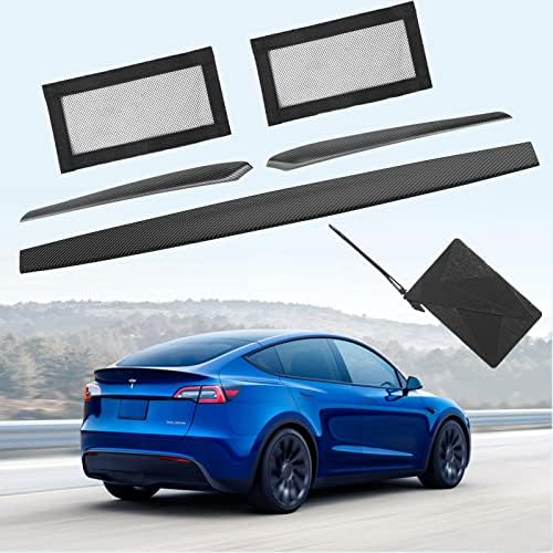 ShowEv Tesla Model Y Dashboard Dash Cover Trim,Wood Door Panel Wrap Carbon Fiber Pattern Protector for Interior Accessories with Rear Under Seat Air Vent Cover,Card Holder(Matte,6 PCS)