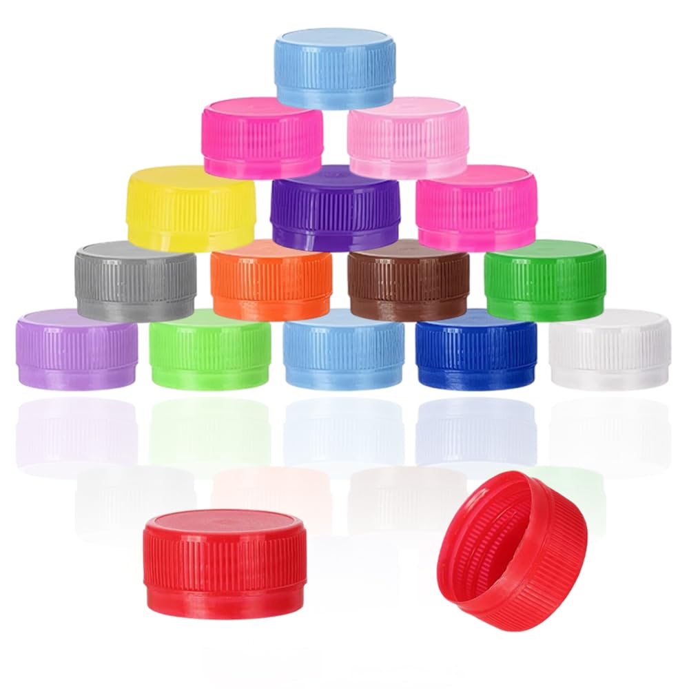 50 PCS Colorful Plastic Bottle Caps Reusable Mixed Color Plastic Bottle Tops Craft DIY Bottles Lids Decorative Bottles Cover for Calendar Vase Creative Art Supplies (Color Random)