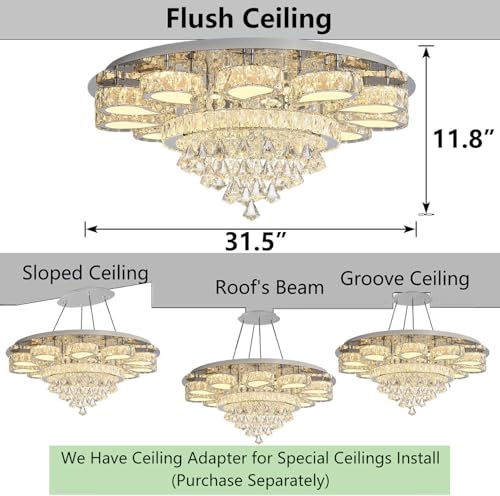 HAIXIANG Chandelier for Living Room Dining Room Modern LED Light Chandeliers Fixtures Remote Dimmbale Lighting Silver Crystal Lights — view 2