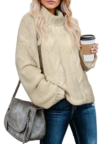 Dokotoo Womens Winter Fall Outifits Casual Turtleneck High Neck Long Sleeve Cable Knit Chunky...