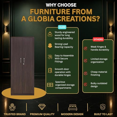 Image of Zen 2-Door Wardrobe | Engineered Wood | Choco Walnut Finish | Matte | Bedroom Storage Cabinet | Knock Down | Termite & Scratch Resistant | 3 Shelves | 3-Year Warranty