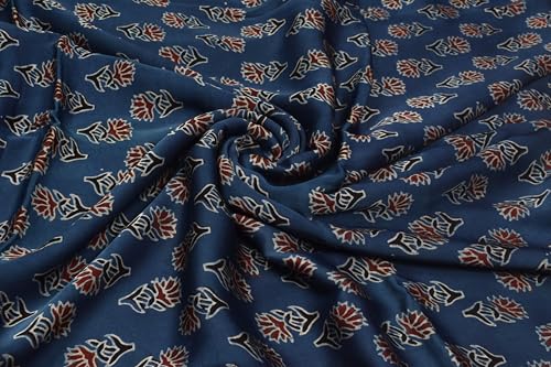 Image of Ethnics of Kutch Womens's Ajrakh Modal Silk Natural Dye Hand Block Print Unstitched Kurta Fabric