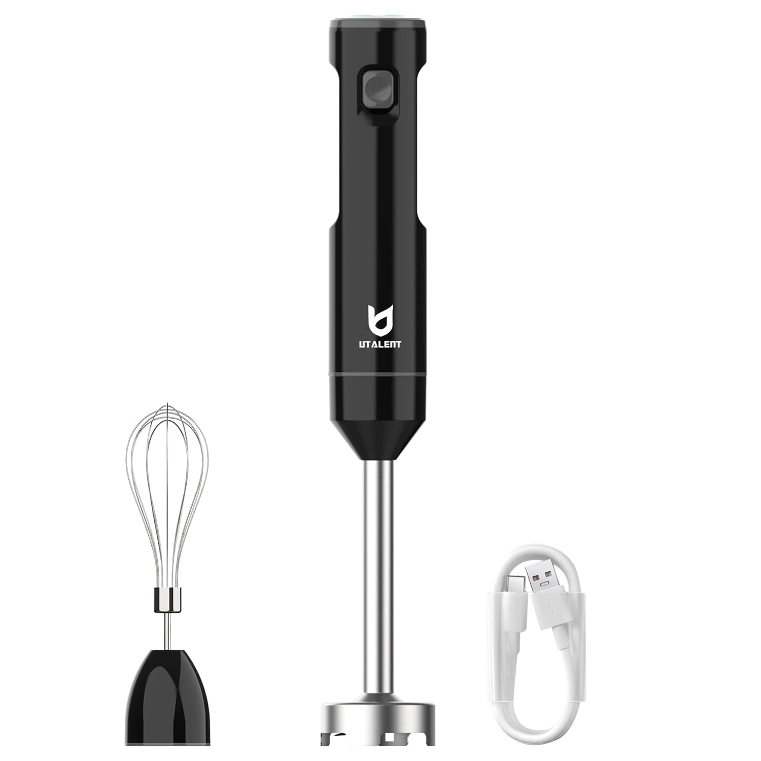 Cordless Hand Blender, UTALENT Variable Speed Immersion Blender handheld Rechargeable, with USB-C Charging Cable, Egg Whisk, for Smoothies, Milkshakes, Hummus and Soups – Black image 1