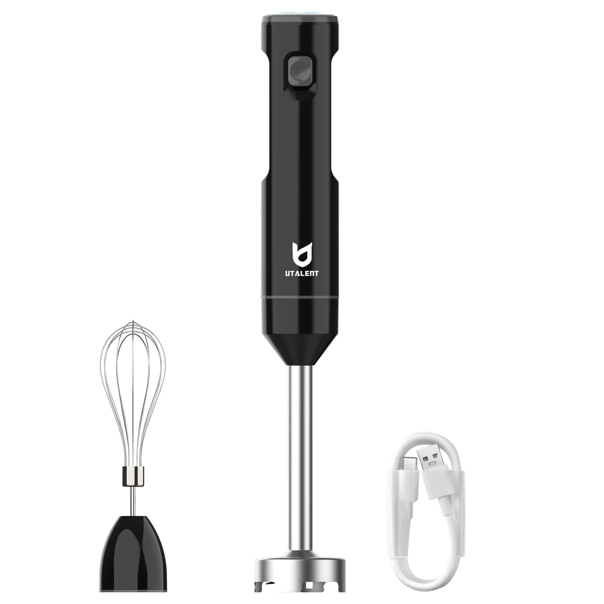 UTALENT Cordless Hand Blender, Variable Speed Immersion Blender handheld Rechargeable, with Fast Charger, Milk Frother, Egg Whisk, for Smoothies, Milkshakes, Hummus and Soups – Black