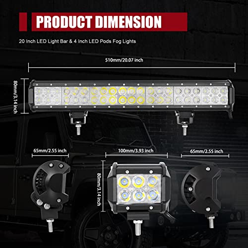 SKYWORLD 51CM 126W Led Lichtbalk met 12V Bedrading + 2st 10CM 18W Schijnwerper Werklicht Offroad Lichten Mistlamp… - Afbeelding 3