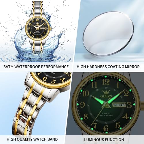 Image of OLEVS Watch Women Two Tone Watches for Women with Date Dress Womens Watches for Small Wrists Luxury Easy Read Women's Watch Waterproof Blue /Black /Gold /Silver Dial Reloj para Mujer