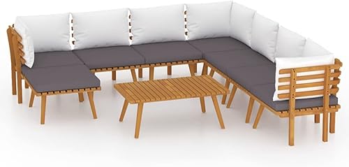 Tidyard Juego de 9 piezas para patio con cojines gris oscuro, sofá de 3 esquinas y 4 sofás medios, reposapiés, juego de mesa de conversación de