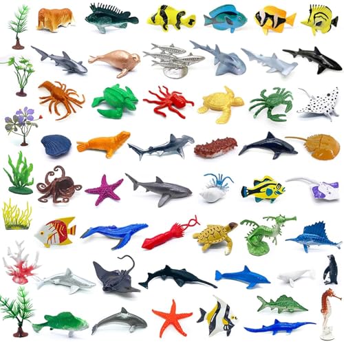 56 Pcs Set Sea Animals Sea Animals Toys For Kids Sea Creatures Toys for Children Ocean Animals Figures Wild Animal Bath Toys Kids Animal Toys Learning