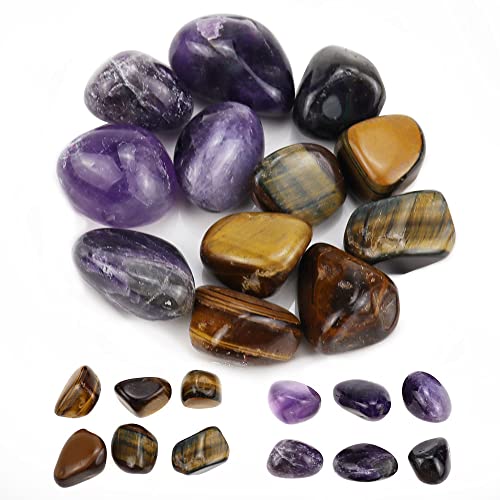 DAGORD 6 Piezas de Piedra Amatista y 6 Piezas de Piedra ojo de Tigre de 2-3 cm Piedras de Chakra de Cristal Curativo Natural para Terapia de Cristal Kit de Piedras Curativas de Chakras Naturales