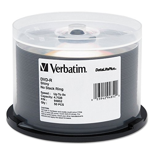 Verbatim DVD-R 4.7GB 8X DataLifePlus Shiny Silver Silk Screen Printable - 50pk Spindle