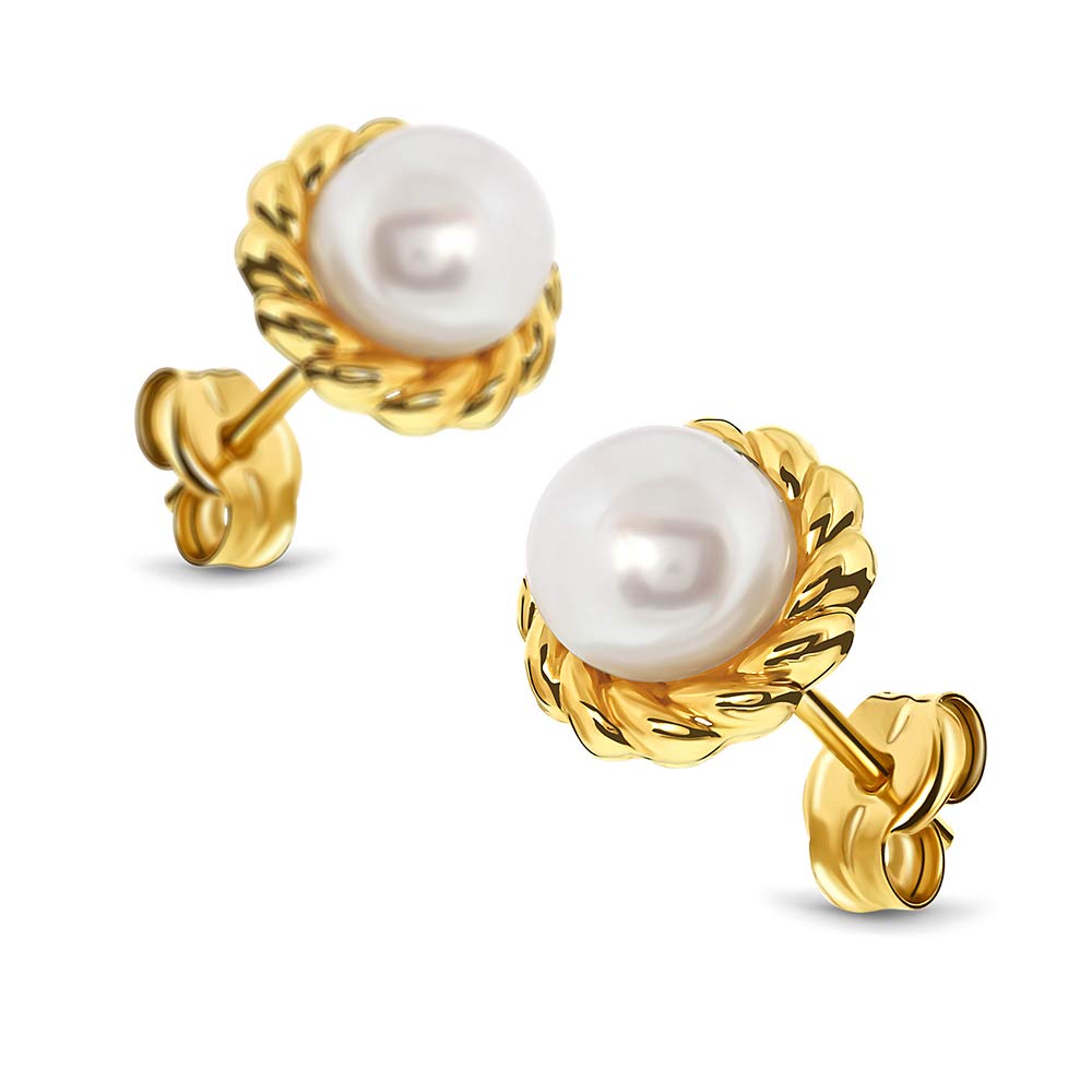 Miore Pendientes con oro amarillo y perla cultivada de agua dulce