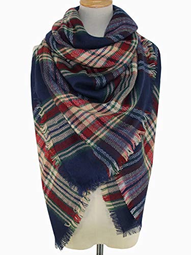 Womens Blanket Scarf Buffalo Plaid Long Warp Shawls Fashion Tartan Knit Winter Warm Lattice Scarves4
