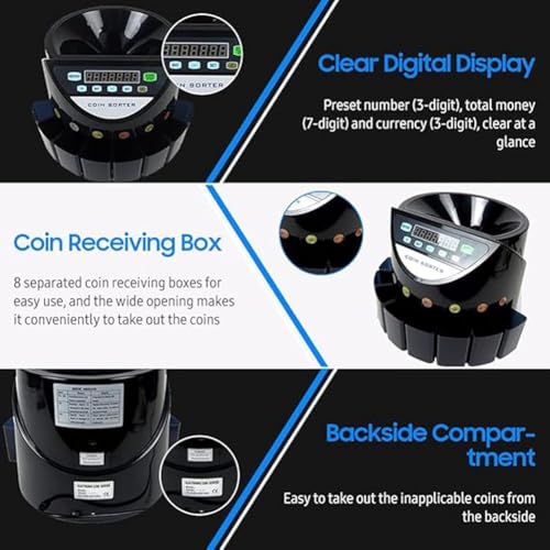Contatore di monete, macchina automatica per il conteggio delle monete con display a LED, 300 monete/min conteggio lotti per scuole, negozi e banche