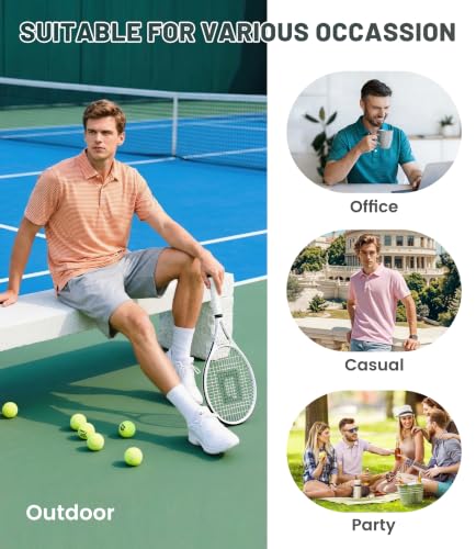 Image of ZITY 5 Pack Mens Golf Striped Polo Shirts Short Sleeve UPF 50+ Moisture Wicking Athletic Daily Casual Collared Shirt