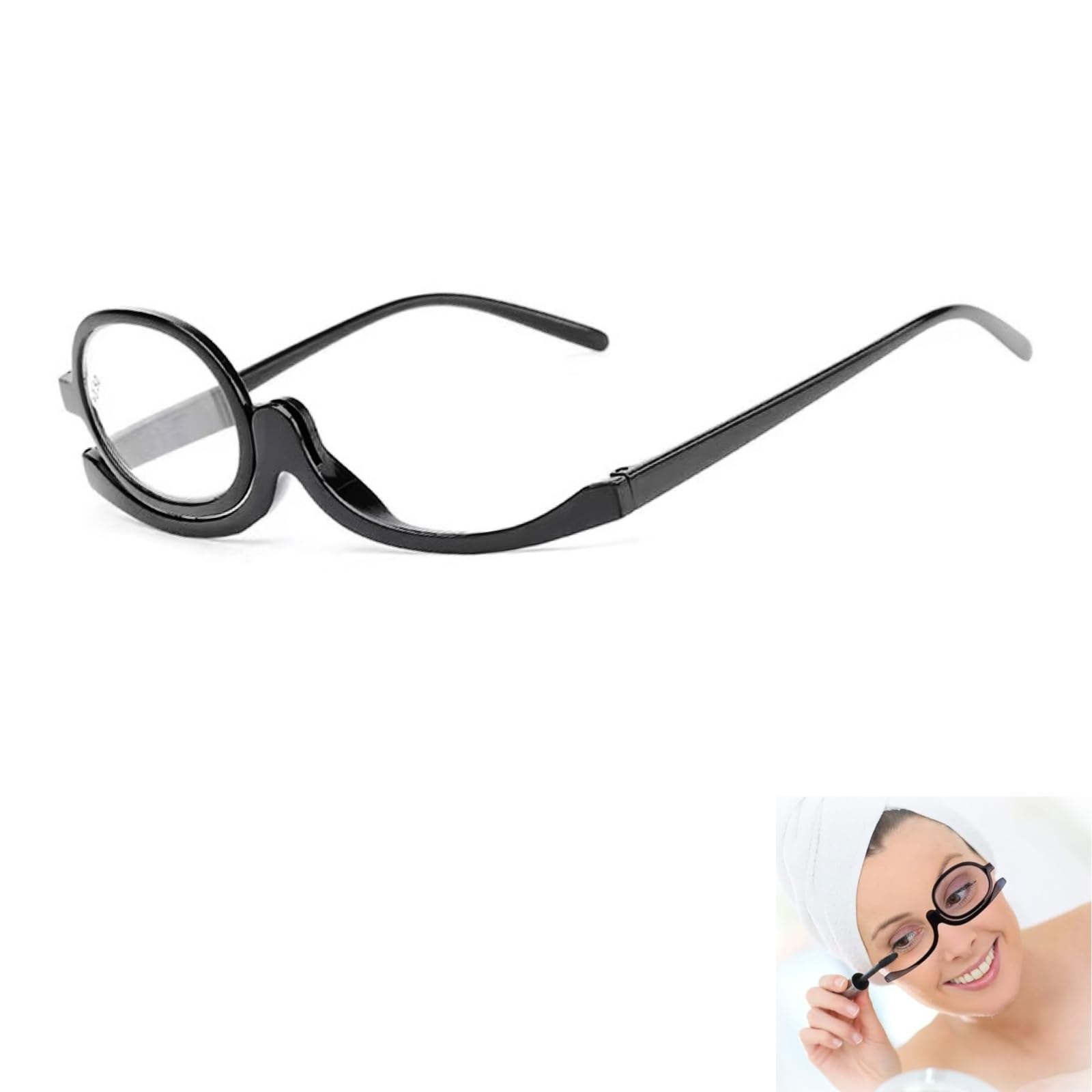 Ninnyi Magnifying Make Up Glasses with Rotatable Flip Up Single Lens 3.5 Makeup Eyeglasses Black