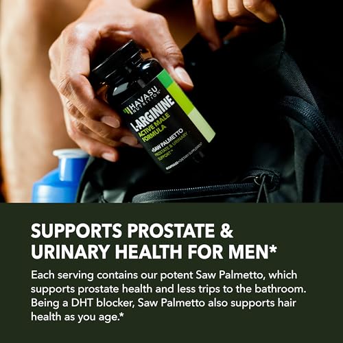 Image of L-Arginine 500mg and Saw Palmetto 500mg - Nitric Oxide and Prostate Health Supplements for Men - 60 Count - Endurance and Urinary Tract Function Support - 1 Month Supply - Vegan, Non-GMO Capsules