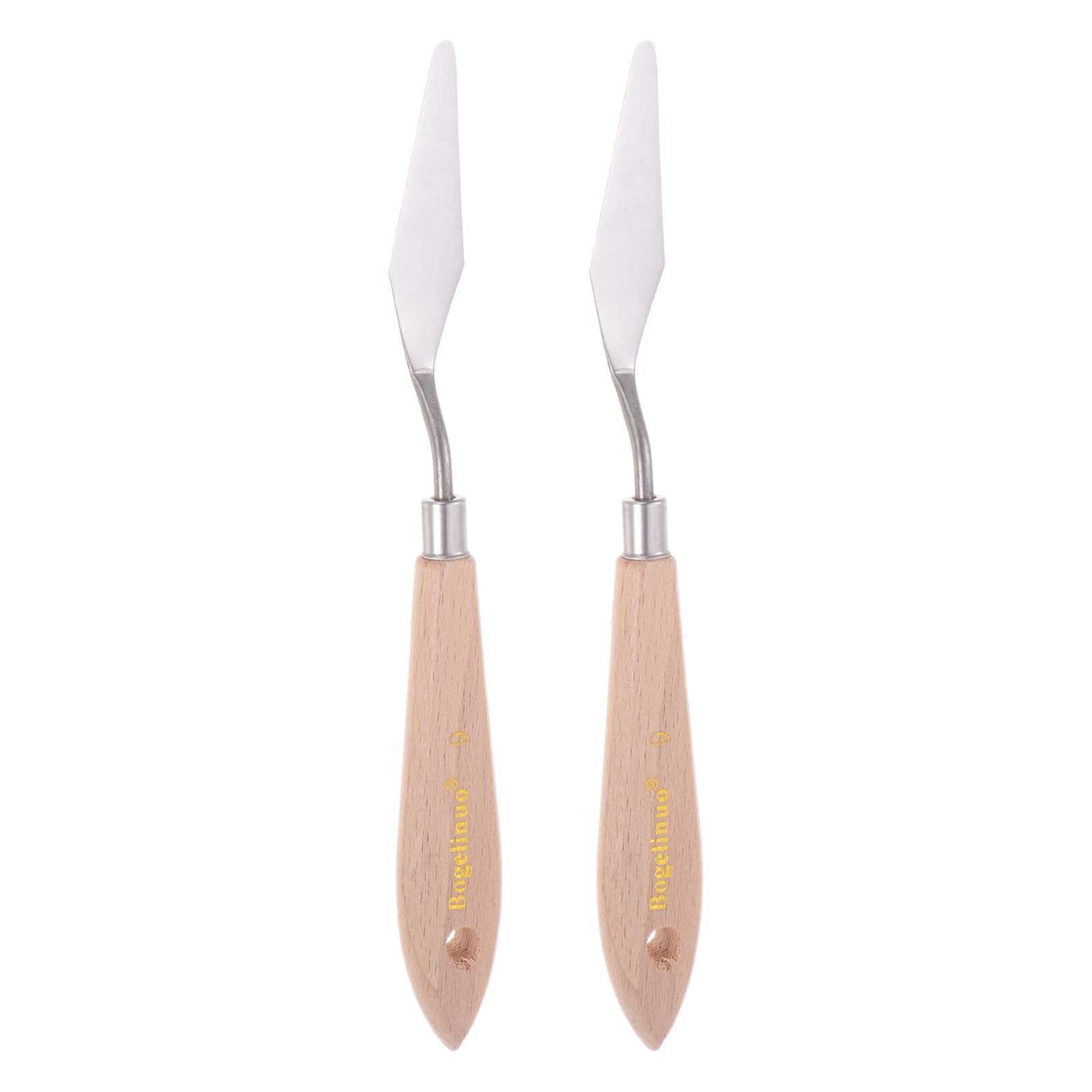 HARFINGTON 2pcs No.9 Painting Palette Knives Stainless Steel Pointy Spatula Pallet Knife with Beech Wood Handle for Oil Acrylic Paint Canvas Mixing Spreading