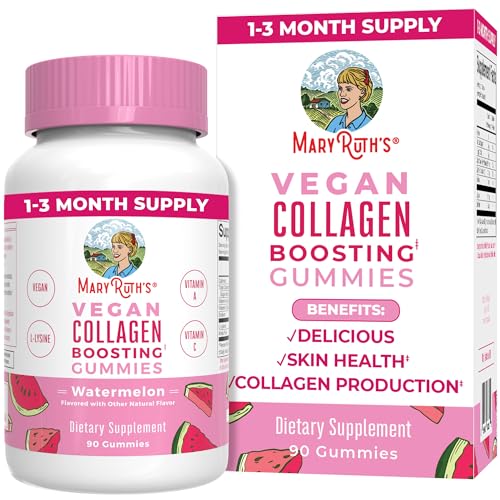 MaryRuth Organics Vegan Collagen for Women & Men, Collagen Boosting Gummies, Skin Care, Lysine, Vitamin C, Vitamin A, Amla, Supplement for Hair & Skin, Vegan, Non-GMO, Gluten Free, 90 Servings