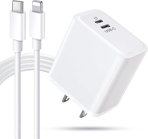 Cargador de pared USB C de 20 W, adaptador de corriente USB PDQC3.0 de doble puerto, cargador tipo C de carga rápida para iPhone 11121314Pro Max,