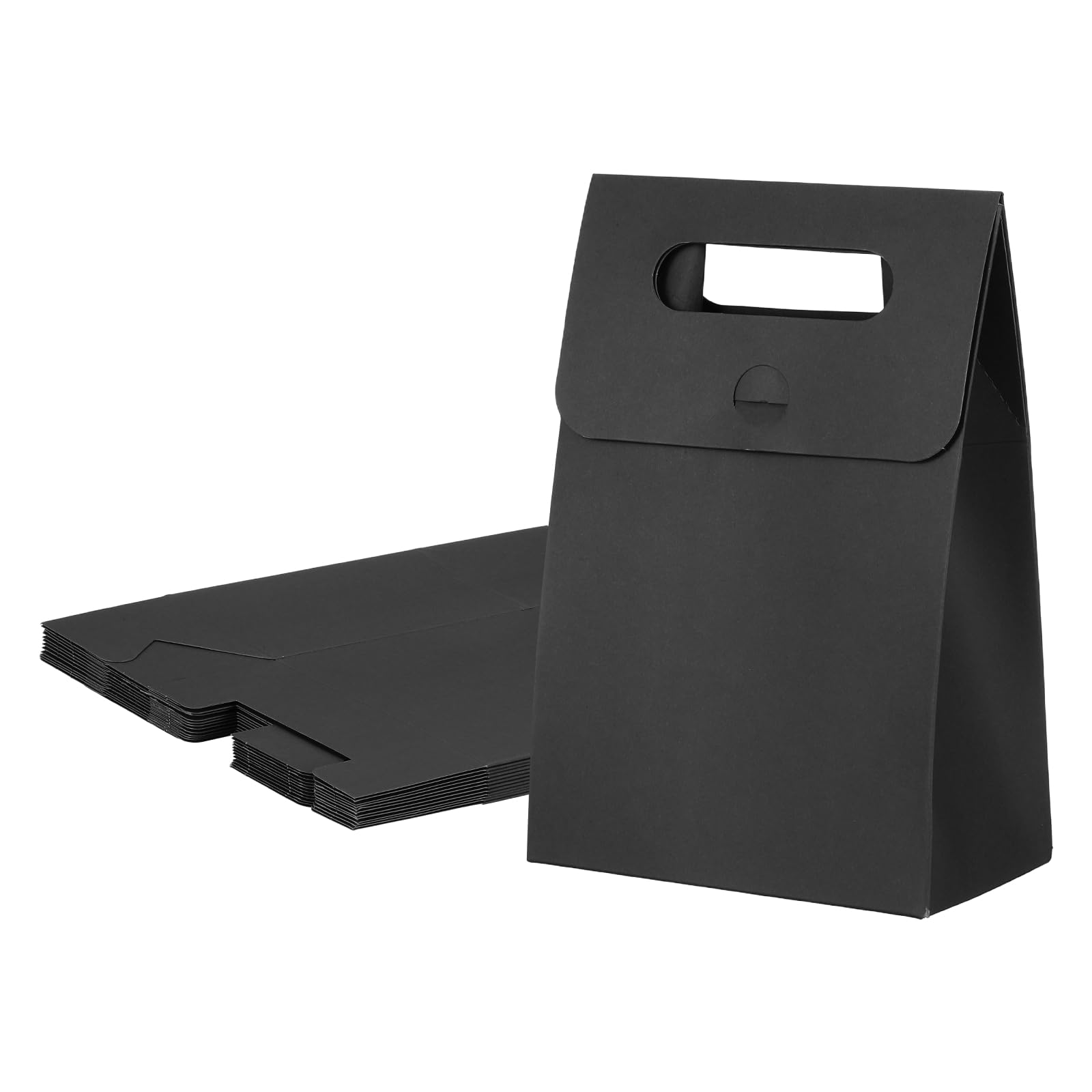 PATIKIL Kraft Paper Bags (13.5 x 8 x 19cm, Black) (12Pcs) Stand Up Gift Bags with Handles, Suit for - Party Favor/Wedding/Bridal Shower/Festivals/Gift Packing