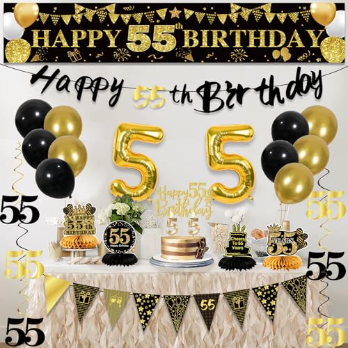 Image of 55th Birthday Decorations for Men, Black Gold 55th Party Decoration Kits