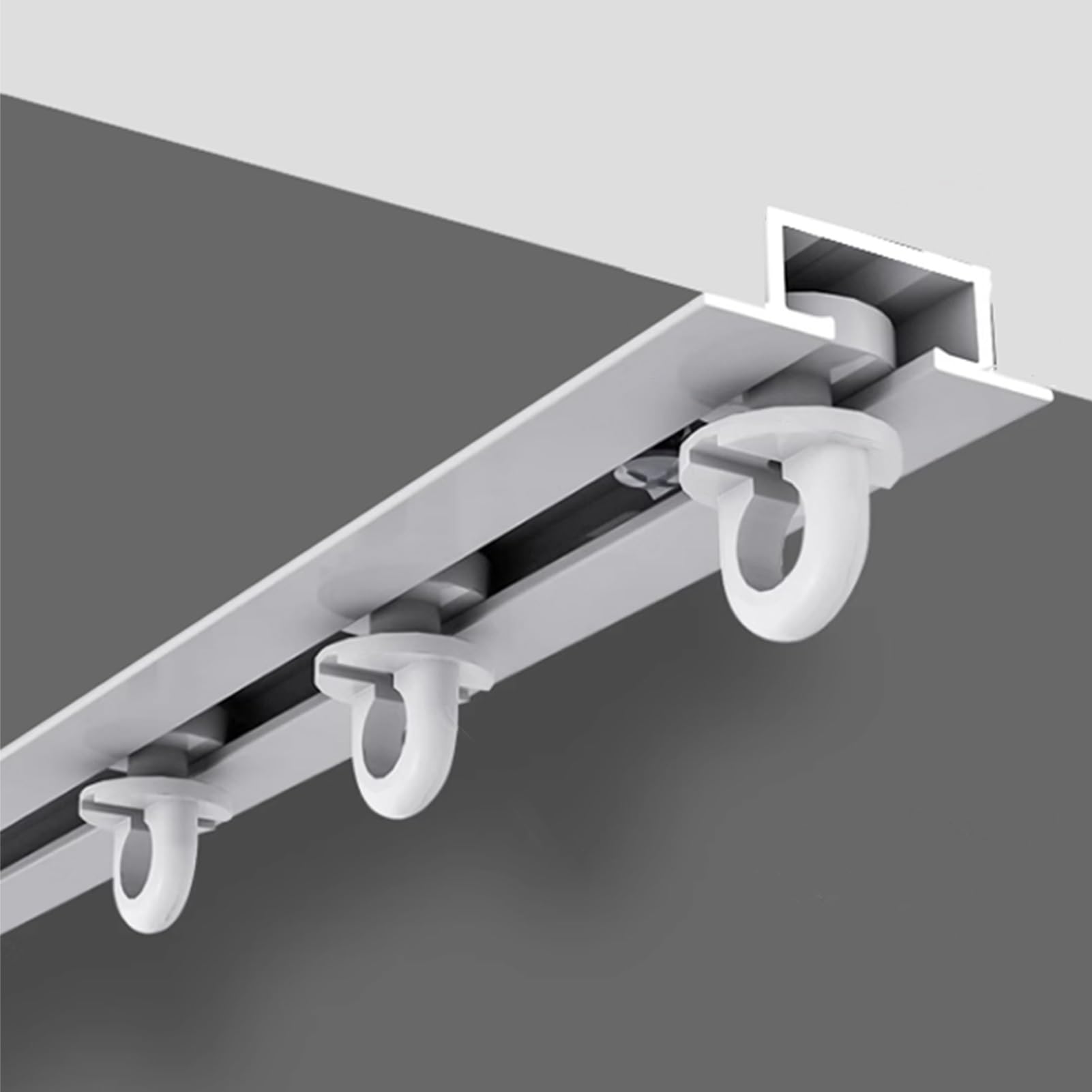 7.1mm Ultra-thin Curtain Track, Invisible Inner Casement Floating Window Curtain Rod, Aluminum Alloy U-shaped Mute Curtain Rail, Load-bearing 20kg, 1-4.0m(White,1.9m