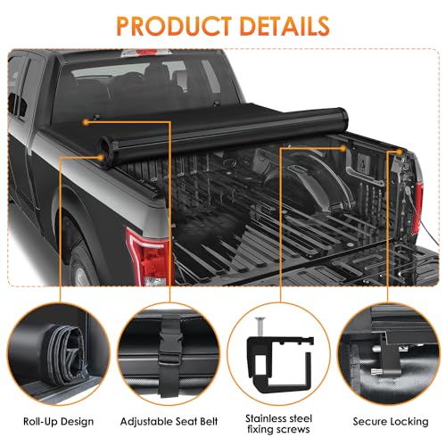 Image of Nilight Soft Roll Up Truck Bed Tonneau Cover Compatible with Chevy Silverado 1500 / GMC Sierra 1500 2014 2015 2016 2017 2018 6.6ft