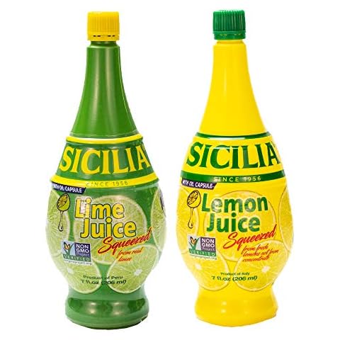 Sicilia Lemon & Lime Juice Bundle 100% Natural 1 Bottle of Each Flavor. 7.0 oz. Each. Cover
