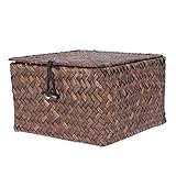 Ciieeo 1Stück Haushaltsaufbewahrungskorb aus Geflochtenem Seegras Rechteckiger Lagerkorb mit Deckel Multifunktionale Aufbewahrung für Wohnzimmer Schlafzimmer und Bad Robuste