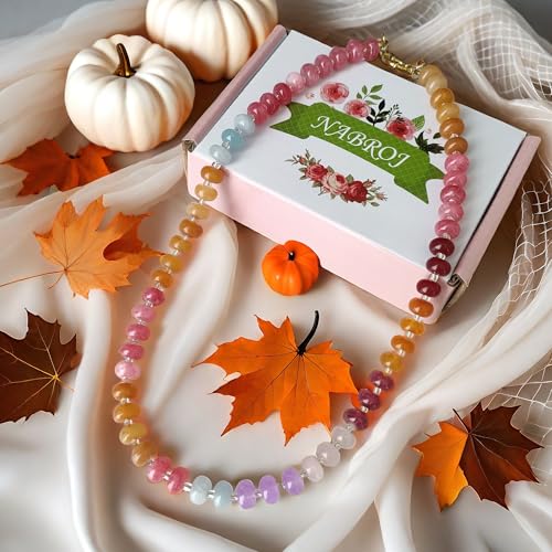 Colorful Beaded Necklace for Women 16"- Rainbow Crystal Bead Chunky Halloween Costume Beach Vacation Jewelry, Christmas Wedding Gifts3