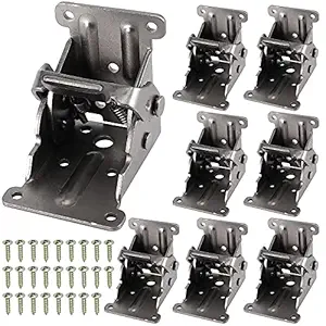 SHEUTSAN 8 Pack 2.48 x 2.68 x 2.12 Inches Folding Brackets with 88 PCS Mounting Screws, Rigid Self Lock Hinges Table Leg Support Bracket for Folding Table Leg Bed Feet, Black