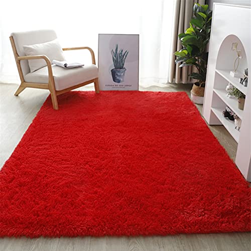 Lifup Tapis Rectangle à Poils Longs Doux et Moelleux, Tapis Décoratif Antidérapant pour Salon Chambre Rouge 200 x 250 cm