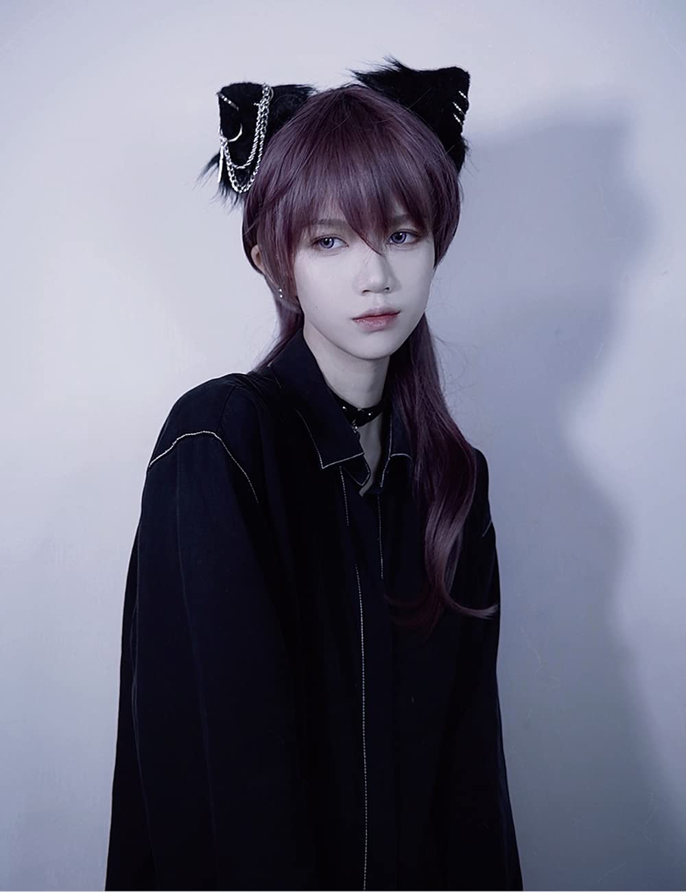 VIGVAN Cat Cosplay Ears Accessories Punk Gothic Cross Cat Ears Headbands Clips: Black Hair Clip