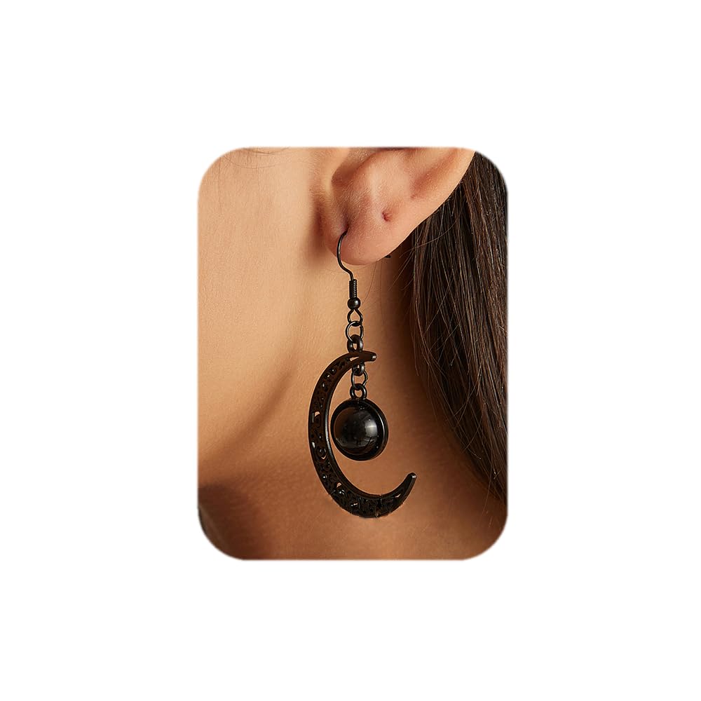 BalirekMoon Earrings Gothic Black Moon Drop Dangle Earrings Black Moon Ear Jewelry for Women