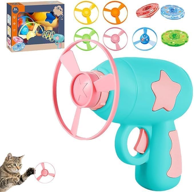 Cat Fetch Toy 2026 Interactive Light-Up Flying Disc Launcher & Fetch Toy for Cats Cat Toy Propeller Launcher for Training & Hunting (A)