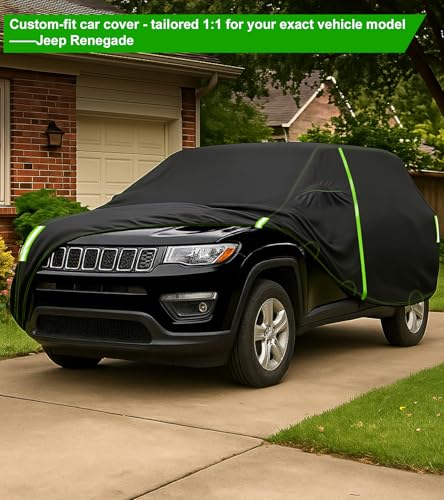 Image of SUV Car Cover Custom Fit for Jeep Renegade 2015-2026 & 100% Waterproof with Zipper Door & Side Mirror Zipper Pockets All Weather Snowproof Rain Dust Hail UV Protection Outdoor Full Cover