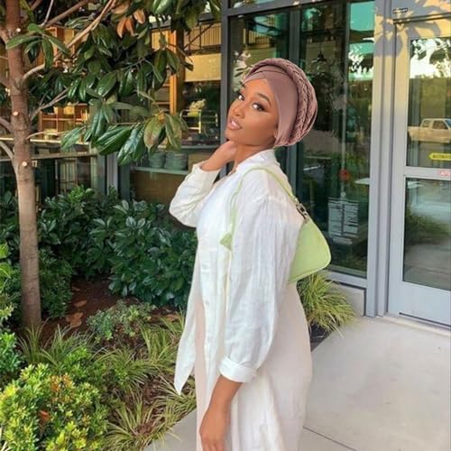 Image of DRESHOW African Women Turban Caps Beanie Twist Headscarf Pre-Tied Double Twisted Braid Hair Cover Wrap Hat Chemo Cancer Cap