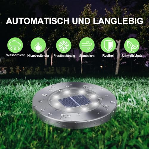 Qedertek 8 Stück Solar Bodenleuchten Aussen Garten - 8 LED Solarleuchten Außenleuchte Weiß… – Ansicht 2
