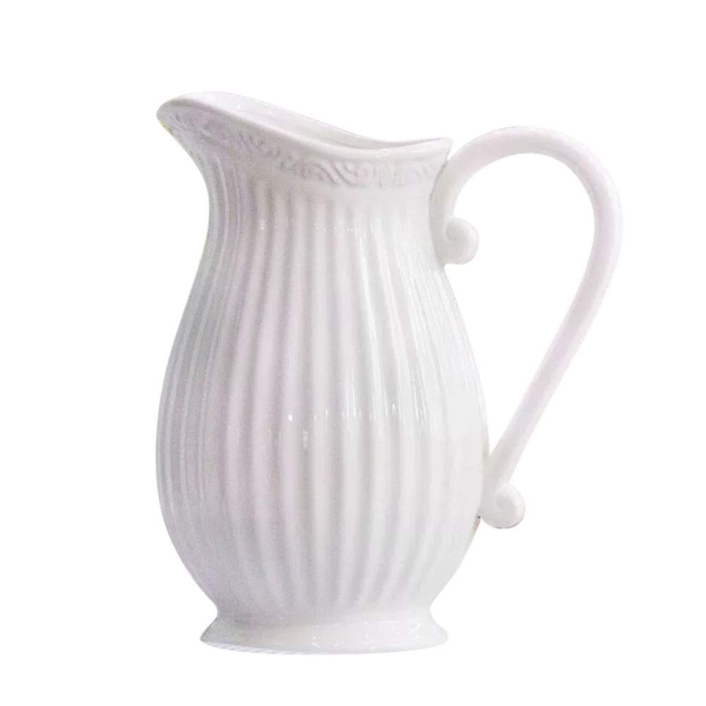 Ceramic Handmade Decorative Vase, Height 20/26cm Simple Stripe Large Floor Vase for Decoration of Home, Living Room, Bedroom (Color : White, Size : 26cm)