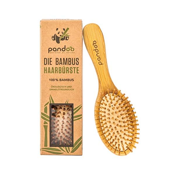 pandoo Bambus Haarbürste mit Naturborsten - Vegan, umweltfreundlich - Natur-Bürste mit Bambusborsten für natürlich schöne Haare für Männer, Frauen & Kinder - Detangler