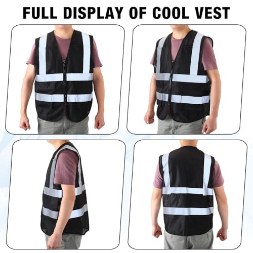 Jexine 2 Pcs Cooling Vest for Men Women, 24 Pcs Ice Packs, Adjustable Ice Vest Cool Jacket for Hot Weather Summer Work Running (Black, Simple Style)3
