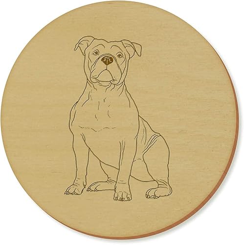 6 x 'American Bully Dog' 95mm Round Wooden Coasters (CR00190845)