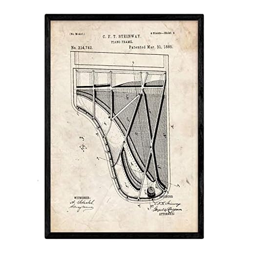 Nacnic - Poster con Patente Piano Instrumento Musical - Lámina Decorativa Vintage sobre Música - Impresión Ilustración Arte de Pared - A3