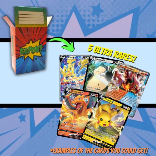 Kapow Cards 5 Ultra Rare Bundle: No Duplicates “Ex, Gx, V” Includes Collection Deck Box! Compatible With Pokemon Cards #TOP2