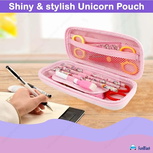 Image of FunBlast Multipurpose Zipper Stylish Large Capacity 3D Embossed Pencil Case for Girls, Hardtop EVA Pen & Pencil Pouch Bag Case for School Supplies for Kids, Mermaid Pouch for Girls